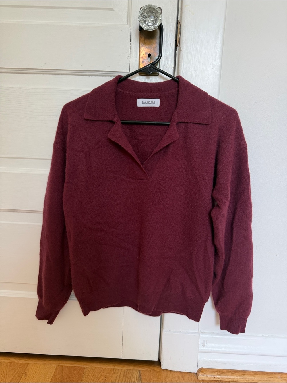 NAADAM Women's Burgundy V-Neck Polo Sweater